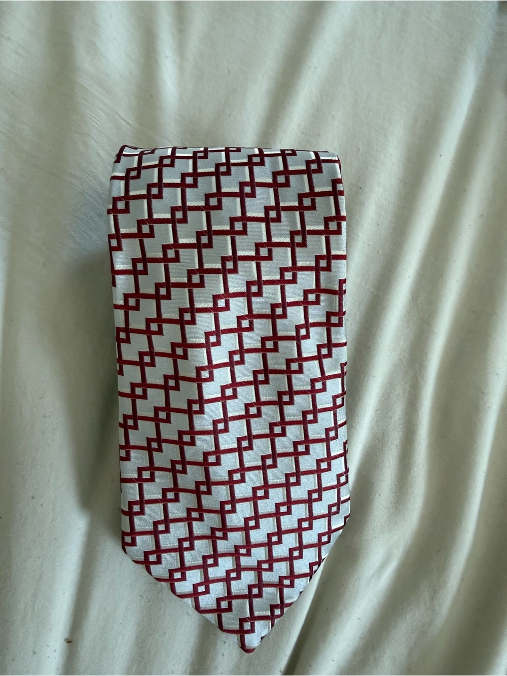 Studio by Fumagalli Red White Geometric 100% Silk Tie‎ Made in USA